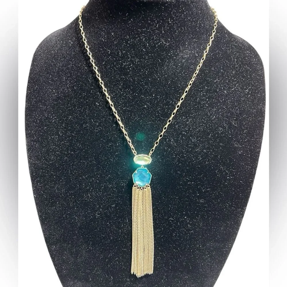 Kendra Scott Tae Long Pendant Necklace In Bronze Veined Turquoise Magnesite New